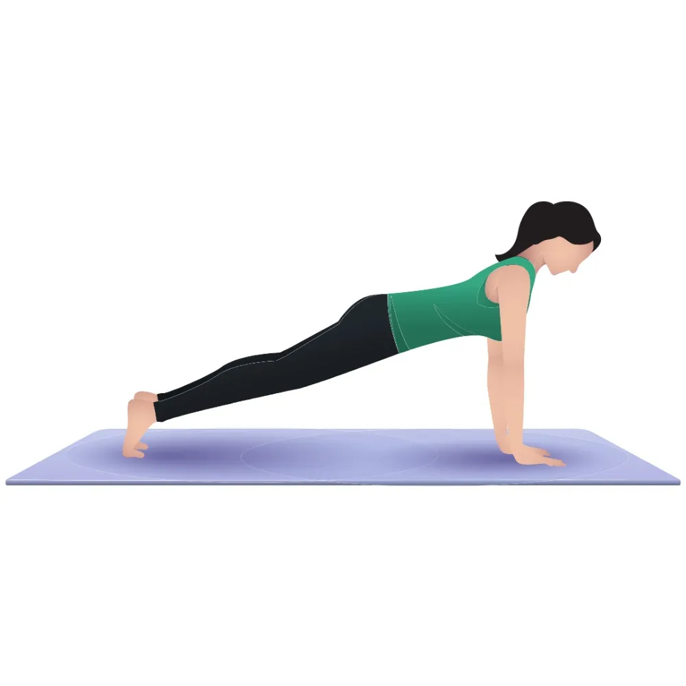 Illustration of a woman in a plank pose on a mat