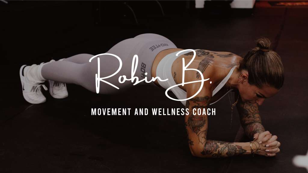 Robin B. holding a plank. Robin B., Movement and Wellness Coach